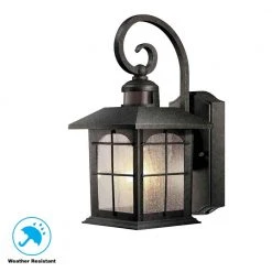 Home Decorators Collection Brimfield 14.2 in. Aged Iron 1 Light Outdoor Wall Lantern with Clear Seedy Glass Shade and 220 Motion Sensing -Flora Home Decorators Soldes aged iron home decorators collection outdoor sconces hb7251ma 292 4f 1000