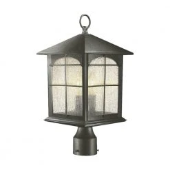 Home Decorators Collection Brimfield 18 in. Aged Iron 3-Light Outdoor Post Lamp with Clear Seedy Glass Shade