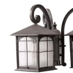 Home Decorators Collection Brimfield 88.5 in. Aged Iron 3-Head, 3-Light Outdoor Post Lamp with Clear Seedy Glass Shade -Flora Home Decorators Soldes aged iron home decorators collection post light sets hb7019a 292 40 1000