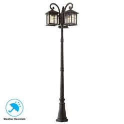 Home Decorators Collection Brimfield 88.5 in. Aged Iron 3-Head, 3-Light Outdoor Post Lamp with Clear Seedy Glass Shade -Flora Home Decorators Soldes aged iron home decorators collection post light sets hb7019a 292 4f 1000