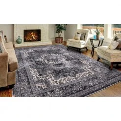 Home Decorators Collection Angora Anthracite 8 ft. x 10 ft. Medallion Area Rug -Flora Home Decorators Soldes anthracite home decorators collection area rugs 27337 4f 1000