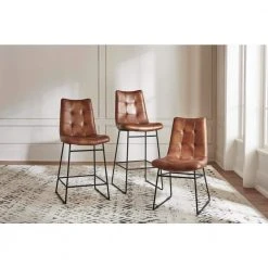 Home Decorators Collection Ivers Stitched Faux Leather Upholstered Counter Stool with Back -Flora Home Decorators Soldes antique brown home decorators collection bar stools pjj244 pj701 c3 1000
