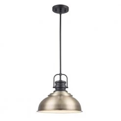Home Decorators Collection Shelston 13-in. 1-Light Antique Gold Farmhouse Hanging Kitchen Pendant Light with Metal Shade