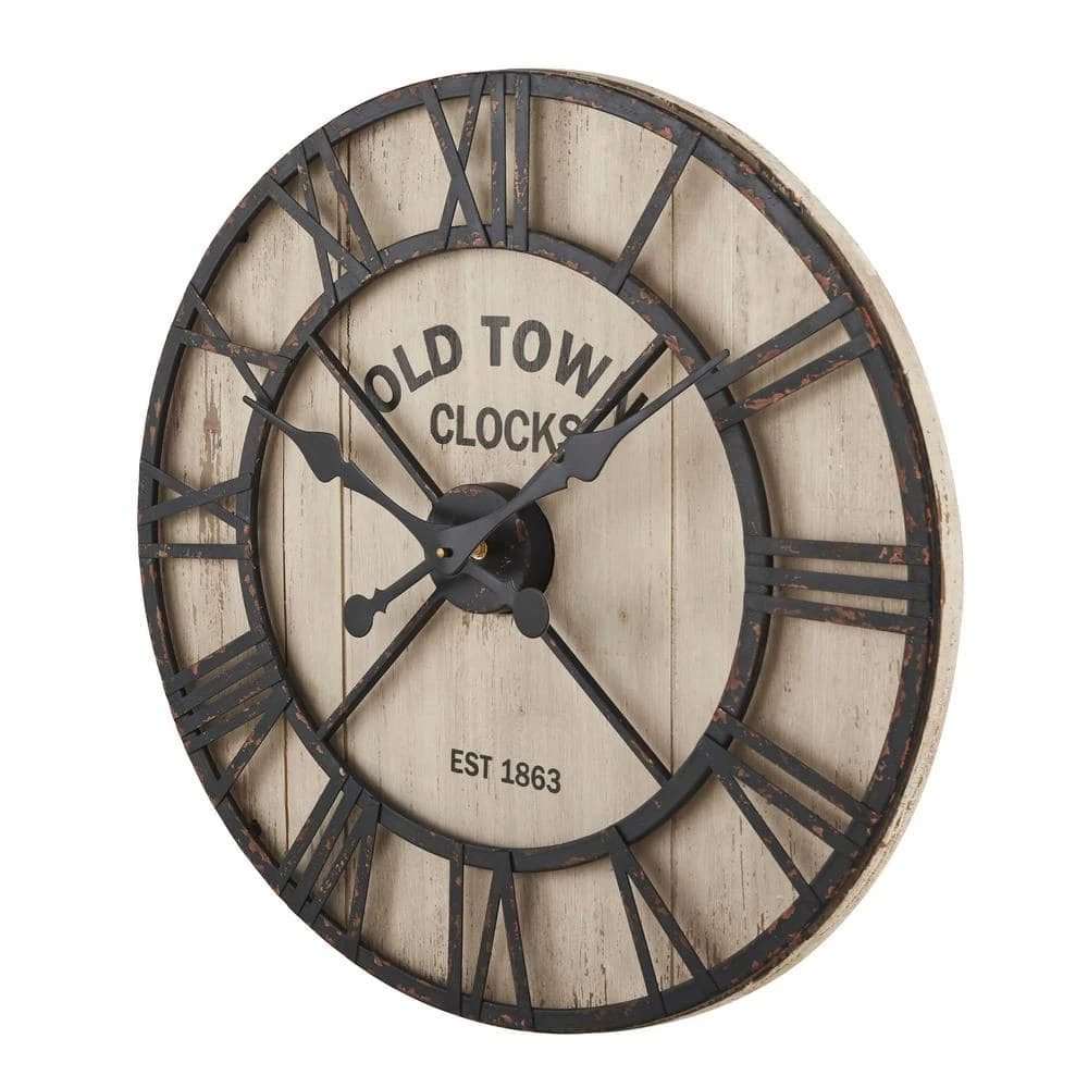 Home Decorators Collection Rustic Black Metal and Natural Shiplap Decorative Wall Clock (23 in.) 4 Home Decorators Collection Rustic Black Metal and Natural Shiplap Decorative Wall Clock (23 in.) - Image 2