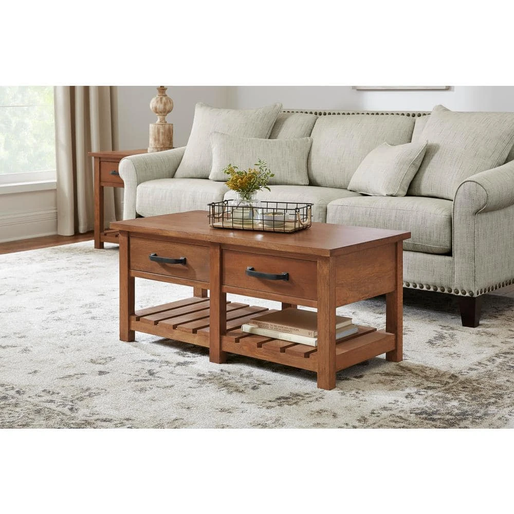 Home Decorators Collection Danforth 42 in. Antique Patina Large Rectangle Wood Coffee Table with 2-Drawers 5 Home Decorators Collection Danforth 42 in. Antique Patina Large Rectangle Wood Coffee Table with 2-Drawers - Image 3
