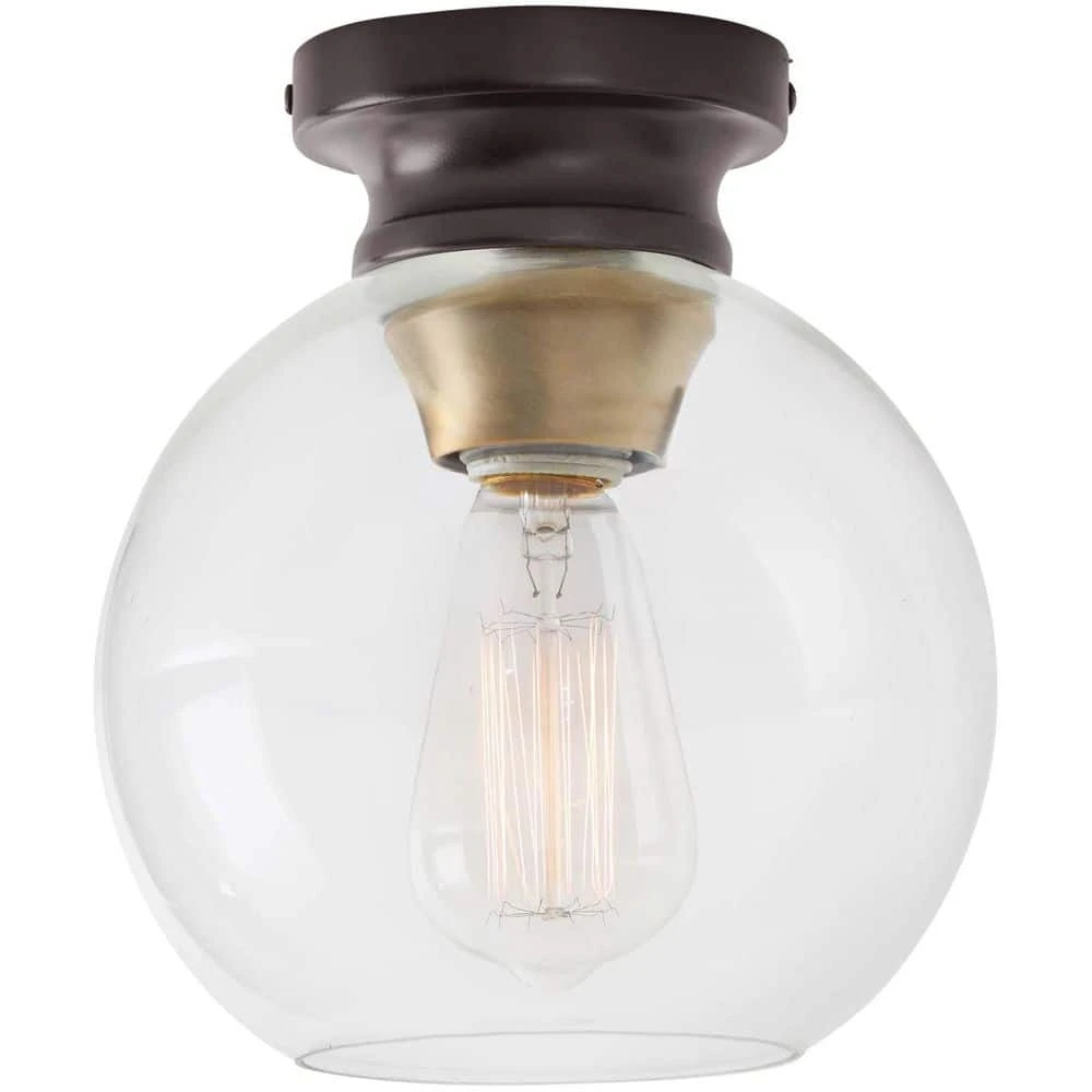 Home Decorators Collection Evelyn 8 in. 1-Light Modern Industrial Bronze Flush Mount Ceiling Light with Clear Glass Shade 3 Home Decorators Collection Evelyn 8 in. 1-Light Modern Industrial Bronze Flush Mount Ceiling Light with Clear Glass Shade