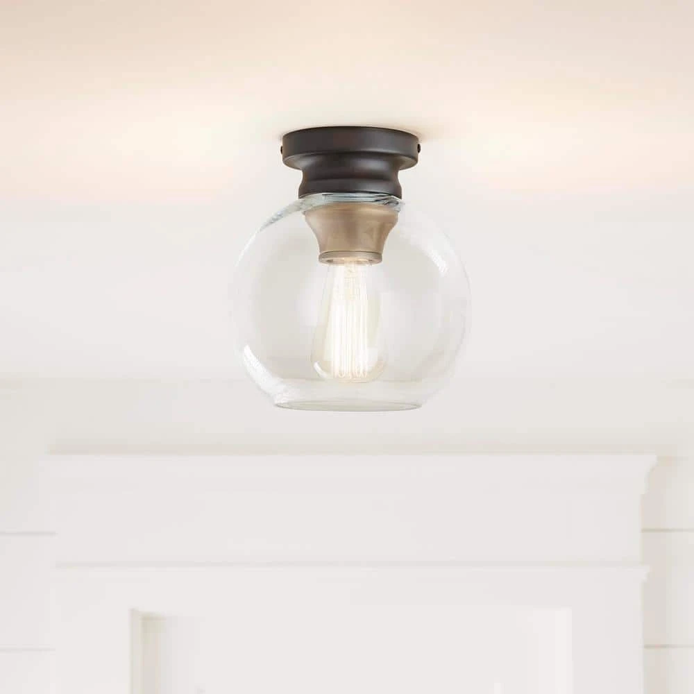 Home Decorators Collection Evelyn 8 in. 1-Light Modern Industrial Bronze Flush Mount Ceiling Light with Clear Glass Shade 4 Home Decorators Collection Evelyn 8 in. 1-Light Modern Industrial Bronze Flush Mount Ceiling Light with Clear Glass Shade - Image 2