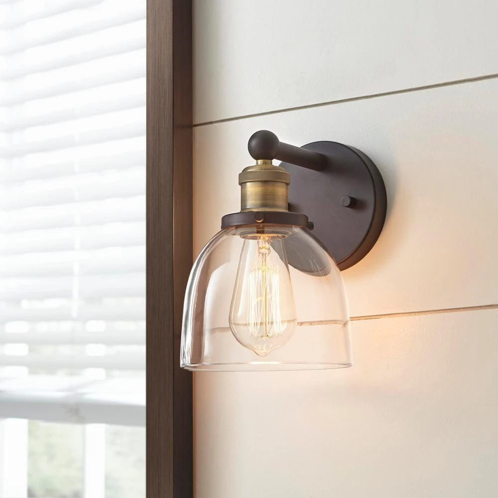 Home Decorators Collection Evelyn 6 in. 1-Light Bronze Modern Industrial Wall Mount Sconce Light with Clear Glass Shade 11 Home Decorators Collection Evelyn 6 in. 1-Light Bronze Modern Industrial Wall Mount Sconce Light with Clear Glass Shade - Image 9