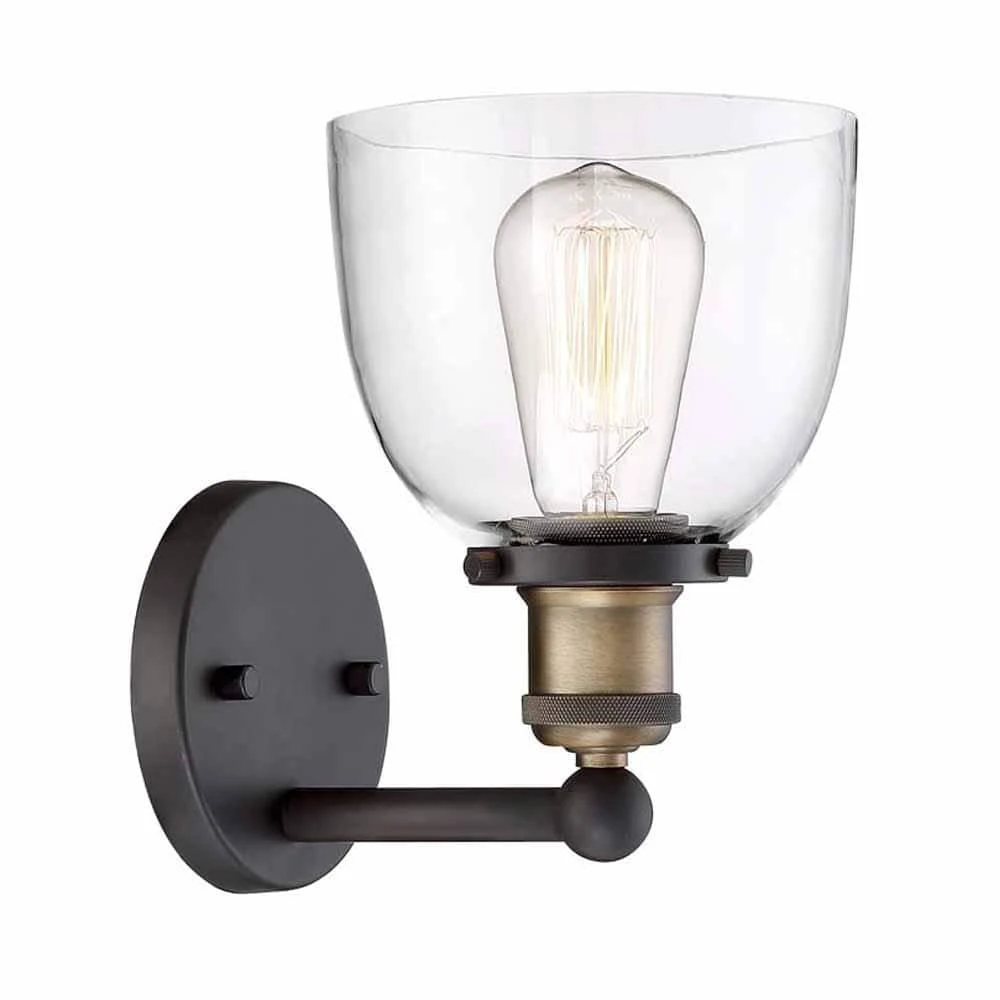 Home Decorators Collection Evelyn 6 in. 1-Light Bronze Modern Industrial Wall Mount Sconce Light with Clear Glass Shade 3 Home Decorators Collection Evelyn 6 in. 1-Light Bronze Modern Industrial Wall Mount Sconce Light with Clear Glass Shade