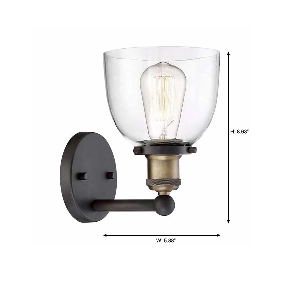 Home Decorators Collection Evelyn 6 in. 1-Light Bronze Modern Industrial Wall Mount Sconce Light with Clear Glass Shade 6 Home Decorators Collection Evelyn 6 in. 1-Light Bronze Modern Industrial Wall Mount Sconce Light with Clear Glass Shade - Image 4