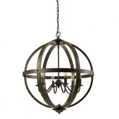 Home Decorators Collection Keowee 24-1/4 in. 6-Light Artisan Iron Farmhouse Orb Chandelier with Coastal Antique White Wood Accents -Flora Home Decorators Soldes artisan iron elm wood home decorators collection chandeliers 1004hdcaidi fa 1000