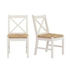 Home Decorators Collection Dorsey Ivory Wood Dining Chair with Cross Back and Rush Seat (Set of 2) (17.72 in. W x 35.43 in. H) -Flora Home Decorators Soldes beige ivory home decorators collection dining chairs ch1902032 nivy 77 1000