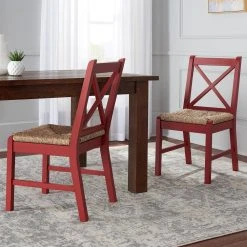Home Decorators Collection Dorsey Mason Red Wood Dining Chair with Cross Back and Rush Seat (Set of 2) (17.72 in. W x 35.43 in. H) -Flora Home Decorators Soldes beige mason red home decorators collection dining chairs ch1902032 nmas 76 1000