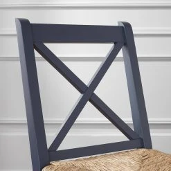 Home Decorators Collection Dorsey Midnight Blue Wood Dining Chair with Cross Back and Rush Seat (Set of 2) (17.72 in. W x 35.43 in. H) -Flora Home Decorators Soldes beige midnight blue home decorators collection dining chairs ch1902032 nmid 40 1000