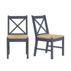 Home Decorators Collection Dorsey Midnight Blue Wood Dining Chair with Cross Back and Rush Seat (Set of 2) (17.72 in. W x 35.43 in. H) -Flora Home Decorators Soldes beige midnight blue home decorators collection dining chairs ch1902032 nmid 77 1000