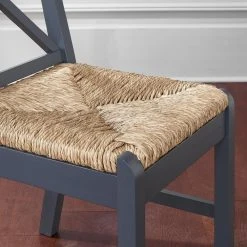 Home Decorators Collection Dorsey Midnight Blue Wood Dining Chair with Cross Back and Rush Seat (Set of 2) (17.72 in. W x 35.43 in. H) -Flora Home Decorators Soldes beige midnight blue home decorators collection dining chairs ch1902032 nmid a0 1000