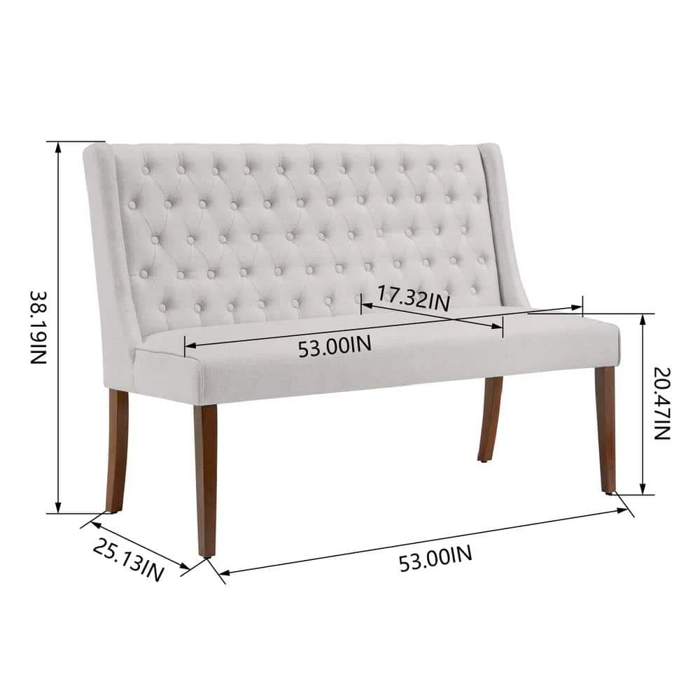 Home Decorators Collection Classic Upholstered Dining Accent Bench with Button Tufted Back and Walnut Accents (53" W) 8 Home Decorators Collection Classic Upholstered Dining Accent Bench with Button Tufted Back and Walnut Accents (53" W) - Image 6