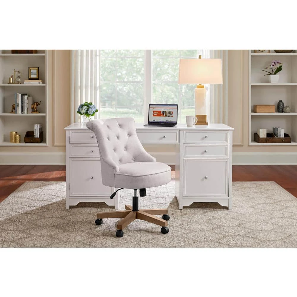 Home Decorators Collection Abbeyville Button-Tufted Upholstered Office Chair in Biscuit Beige with Adjustable Wood Base 4 Home Decorators Collection Abbeyville Button-Tufted Upholstered Office Chair in Biscuit Beige with Adjustable Wood Base - Image 2