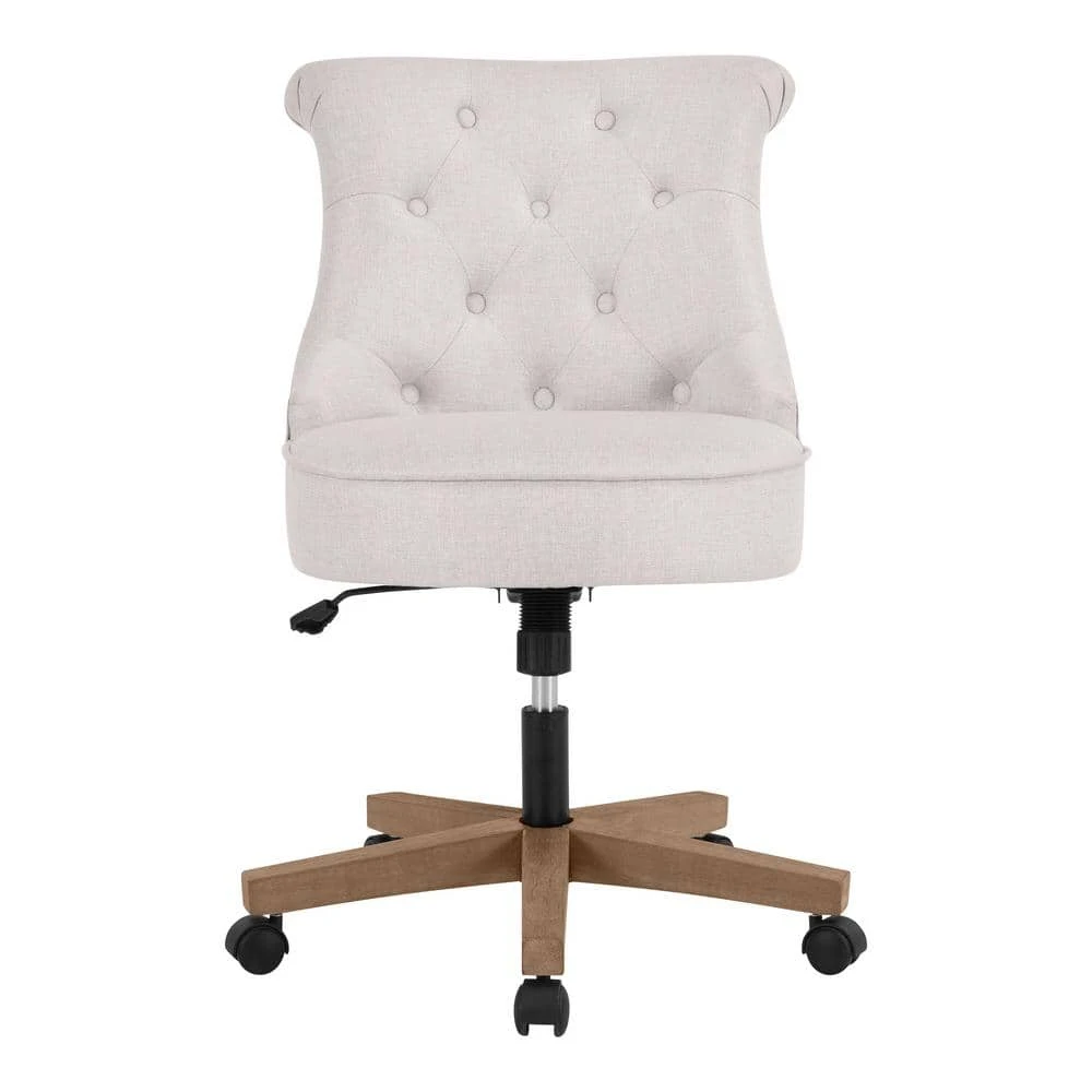 Home Decorators Collection Abbeyville Button-Tufted Upholstered Office Chair in Biscuit Beige with Adjustable Wood Base 3 Home Decorators Collection Abbeyville Button-Tufted Upholstered Office Chair in Biscuit Beige with Adjustable Wood Base