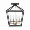 Home Decorators Collection Weyburn 16.5 in. 4-Light Black and Gold Lantern Farmhouse Semi-Flush Mount Kitchen Ceiling Light Fixture