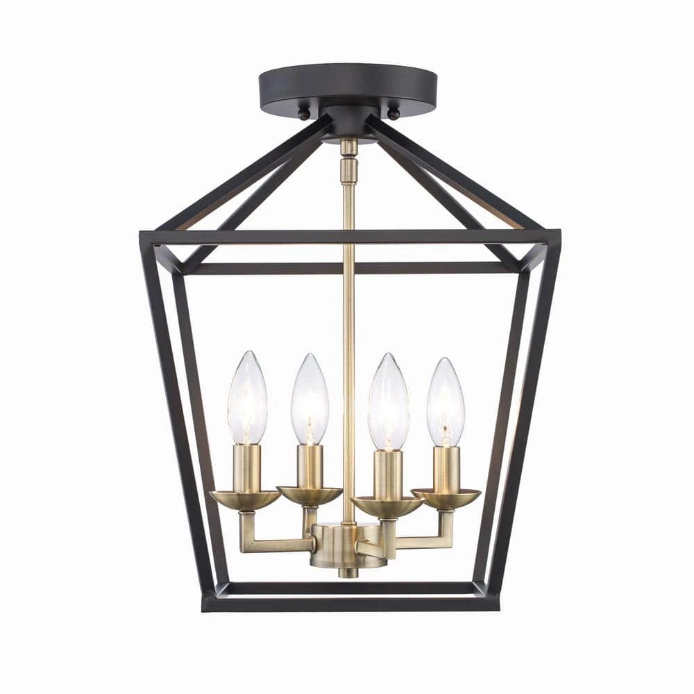 Home Decorators Collection Weyburn 16.5 in. 4-Light Black and Gold Lantern Farmhouse Semi-Flush Mount Kitchen Ceiling Light Fixture 8 Home Decorators Collection Weyburn 16.5 in. 4-Light Black and Gold Lantern Farmhouse Semi-Flush Mount Kitchen Ceiling Light Fixture - Image 6