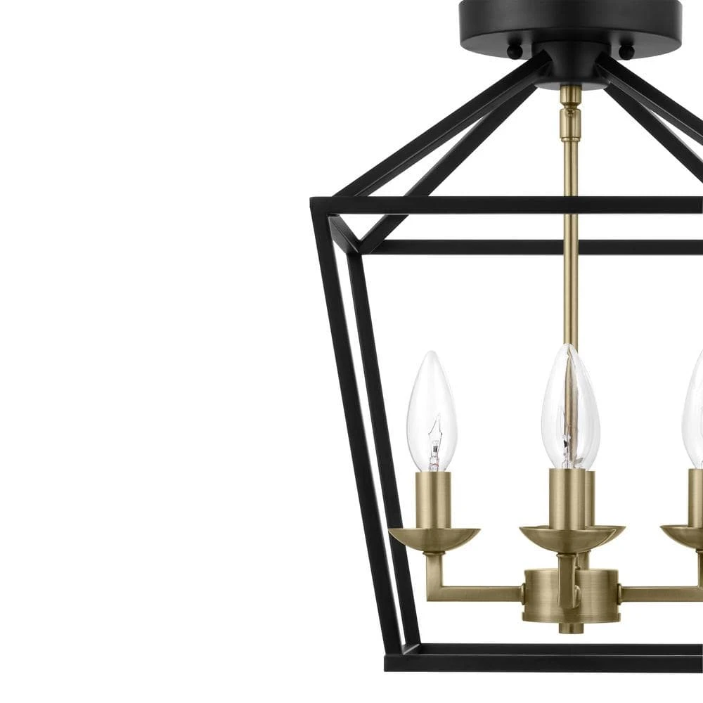 Home Decorators Collection Weyburn 16.5 in. 4-Light Black and Gold Lantern Farmhouse Semi-Flush Mount Kitchen Ceiling Light Fixture 6 Home Decorators Collection Weyburn 16.5 in. 4-Light Black and Gold Lantern Farmhouse Semi-Flush Mount Kitchen Ceiling Light Fixture - Image 4