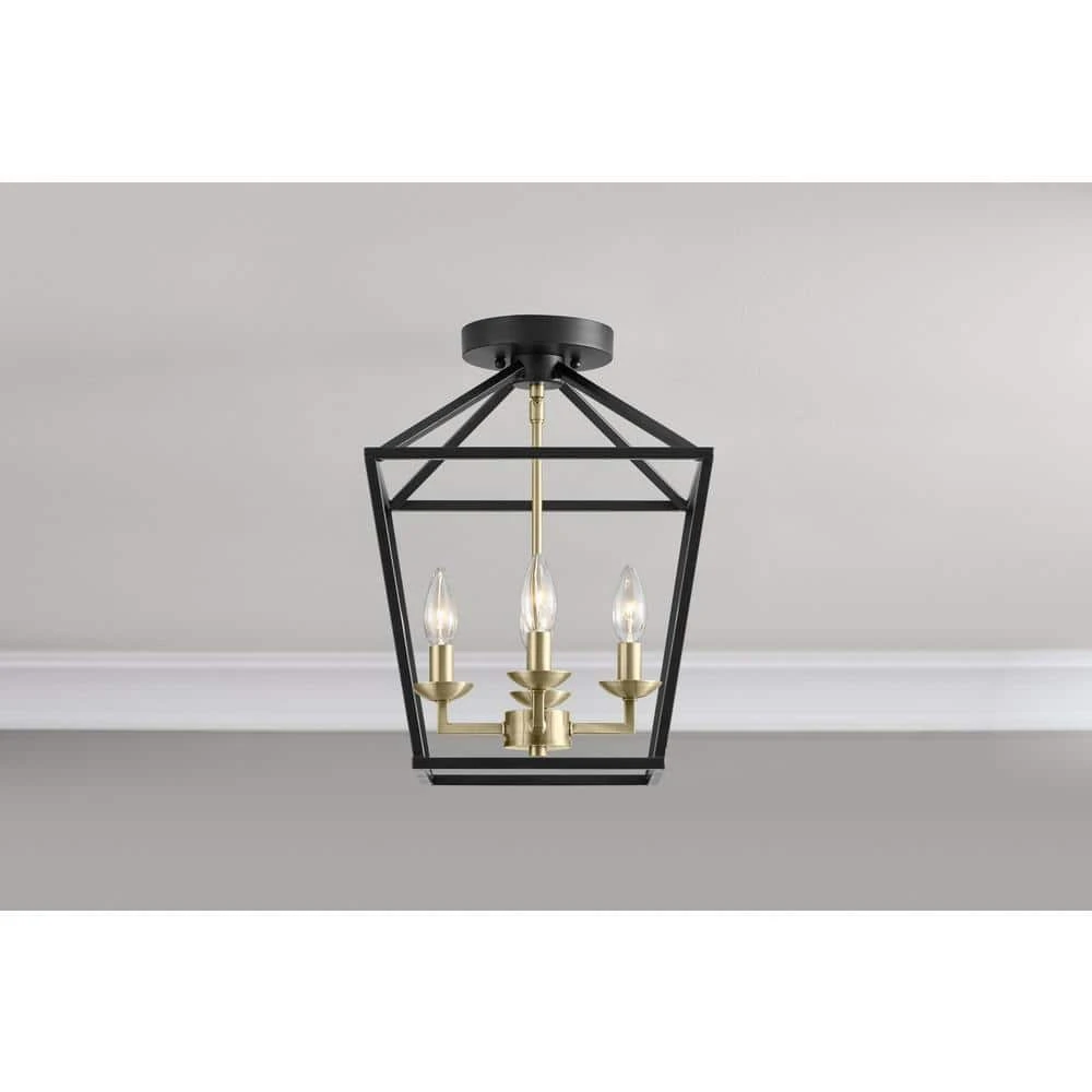 Home Decorators Collection Weyburn 16.5 in. 4-Light Black and Gold Lantern Farmhouse Semi-Flush Mount Kitchen Ceiling Light Fixture 4 Home Decorators Collection Weyburn 16.5 in. 4-Light Black and Gold Lantern Farmhouse Semi-Flush Mount Kitchen Ceiling Light Fixture - Image 2