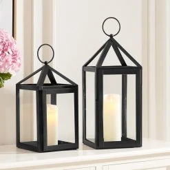 Home Decorators Collection Modern Black Metal Lantern Candle Holder - Hanging or Tabletop (Set of 2) -Flora Home Decorators Soldes black home decorators collection candle holders dc14 9465ab 40 1000
