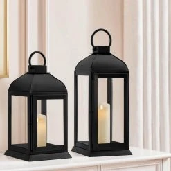 Home Decorators Collection Classic Black Metal Lantern Candle Holder - Hanging or Tabletop (Set of 2) -Flora Home Decorators Soldes black home decorators collection candle holders dc20 169340 e1 1000