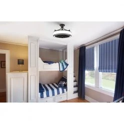 Home Decorators Collection Windara 22 in. LED Indoor/Covered Outdoor Black Ceiling Fan with Light Kit and Remote Control -Flora Home Decorators Soldes black home decorators collection ceiling fans with lights sfl 550l3 1d 1000