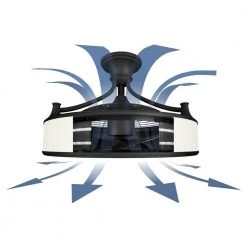 Home Decorators Collection Windara 22 in. LED Indoor/Covered Outdoor Black Ceiling Fan with Light Kit and Remote Control -Flora Home Decorators Soldes black home decorators collection ceiling fans with lights sfl 550l3 77 1000