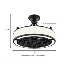 Home Decorators Collection Windara 22 in. LED Indoor/Covered Outdoor Black Ceiling Fan with Light Kit and Remote Control -Flora Home Decorators Soldes black home decorators collection ceiling fans with lights sfl 550l3 a0 1000