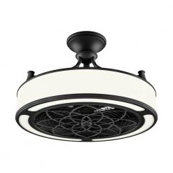 Home Decorators Collection Windara 22 in. LED Indoor/Covered Outdoor Black Ceiling Fan with Light Kit and Remote Control -Flora Home Decorators Soldes black home decorators collection ceiling fans with lights sfl 550l3 c3 1000