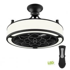 Home Decorators Collection Windara 22 in. LED Indoor/Covered Outdoor Black Ceiling Fan with Light Kit and Remote Control -Flora Home Decorators Soldes black home decorators collection ceiling fans with lights sfl 550l3 e1 1000