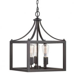 Home Decorators Collection Boswell Quarter 14 in. 3-Light Distressed Black Farmhouse Square Pendant Light