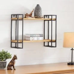 Home Decorators Collection 24 in. H x 24 in. W x 8 in. D Wood and Black Metal Wall-Mount Bookshelf -Flora Home Decorators Soldes black home decorators collection decorative shelving yx9z1008 bs 40 1000