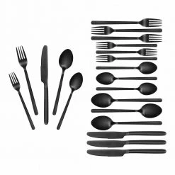 Home Decorators Collection Brenner 20-Piece Matte Black Finished Stainless Steel Flatware Set (Service for 4) -Flora Home Decorators Soldes black home decorators collection flatware sets ks6612 20p mab 1d 1000
