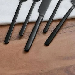 Home Decorators Collection Brenner 20-Piece Matte Black Finished Stainless Steel Flatware Set (Service for 4) -Flora Home Decorators Soldes black home decorators collection flatware sets ks6612 20p mab a0 1000