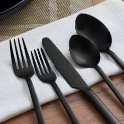 Home Decorators Collection Brenner 20-Piece Matte Black Finished Stainless Steel Flatware Set (Service for 4) -Flora Home Decorators Soldes black home decorators collection flatware sets ks6612 20p mab e1 1000
