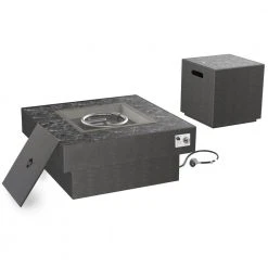 Home Decorators Collection Rutherford Marble 30 in. Steel Square Low Profile Gas Black Fire Pit with Tank Holder Box 2 (Tank Holder)