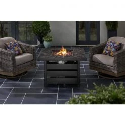 Home Decorators Collection Summerfield Black 39.5 in. x 25 in. Square Steel Black Marble-Look Tile Top LP Gas Fire Pit