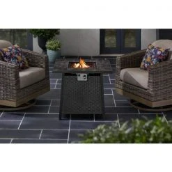 Home Decorators Collection Tucson 30 in. Square x 25.5 in. Steel Black Marble Tile Top LP Gas Fire Pit