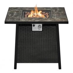 Home Decorators Collection Tucson 30 in. Square x 25.5 in. Steel Black Marble Tile Top LP Gas Fire Pit -Flora Home Decorators Soldes black home decorators collection gas fire pits 2479fp 2 fa 1000
