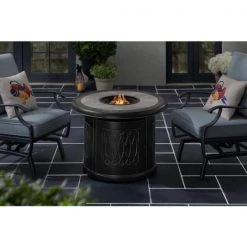 Home Decorators Collection St. Charles 36 in. x 25 in. Round Steel Liquid Propane Black Fire Pit Table -Flora Home Decorators Soldes black home decorators collection gas fire pits fhtm80318 77 1000