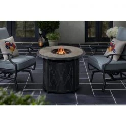 Home Decorators Collection Kendrick 35.04 in. x 25.20 in. Steel Round Propane Gas Firepit -Flora Home Decorators Soldes black home decorators collection gas fire pits fhts80284 77 1000