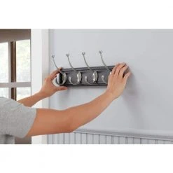 Home Decorators Collection 18 in. Black Snap Install Hook Rack with 4 Satin Nickel Pill Top Hooks -Flora Home Decorators Soldes black home decorators collection hooks 63095 44 1000