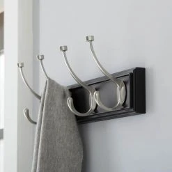 Home Decorators Collection 18 in. Black Snap Install Hook Rack with 4 Satin Nickel Pill Top Hooks -Flora Home Decorators Soldes black home decorators collection hooks 63095 77 1000