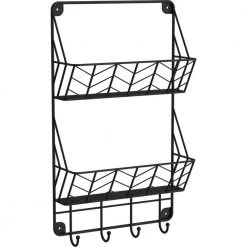 Home Decorators Collection 12 in. L Black Double Mail Basket Holder with Hooks