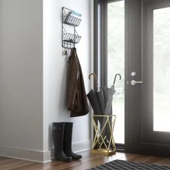 Home Decorators Collection 12 in. L Black Double Mail Basket Holder with Hooks -Flora Home Decorators Soldes black home decorators collection hooks r43596h fb u a0 1000