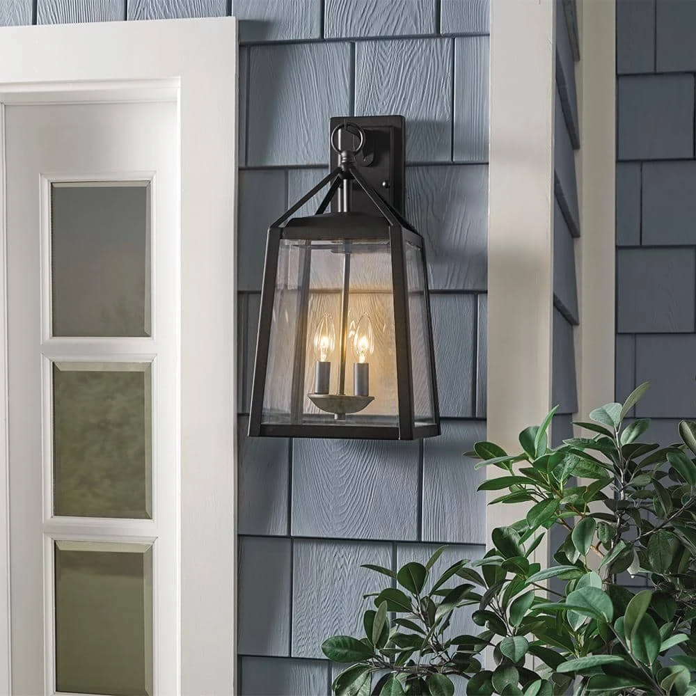 Home Decorators Collection Blakeley Transitional 2-Light Black Outdoor Wall Lantern with Beveled Glass 4 Home Decorators Collection Blakeley Transitional 2-Light Black Outdoor Wall Lantern with Beveled Glass - Image 2